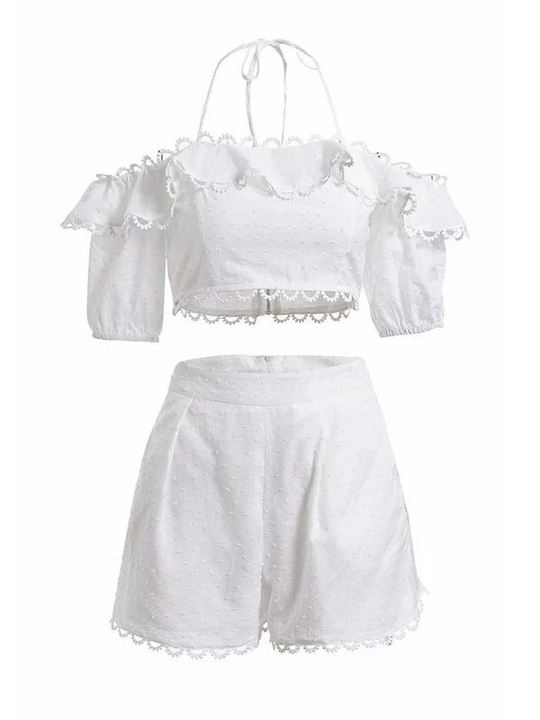 Gypsy Heart Off-the-Shoulder Crop Top in White - VYEN